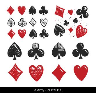 Poker card suits set. Gambling game, casino symbol vector illustration Stock Vector