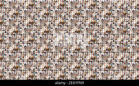 Hundreds of multiracial people crowd portraits headshots collection, collage mosaic. Many lot of multicultural different male and female smiling faces Stock Photo