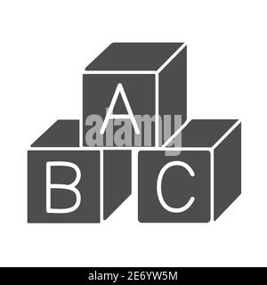 Children cubes solid icon, education concept, toy cubes with letters sign on white background, alphabet blocks with A,B,C letters icon in glyph style Stock Vector