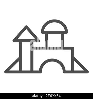 Castle from wooden blocks line icon, Kids toys concept, toy building game sign on white background, Toy castle for children play icon in outline style Stock Vector