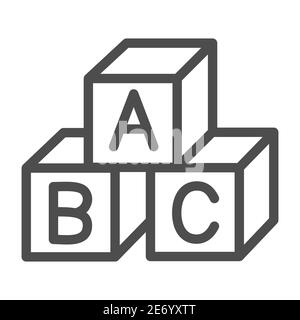 Children cubes line icon, education concept, toy cubes with letters sign on white background, alphabet blocks with A,B,C letters icon in outline style Stock Vector