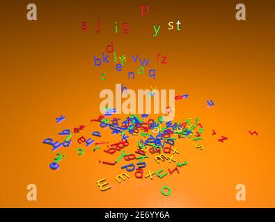 Orange background with falling 3d letters Stock Photo - Alamy