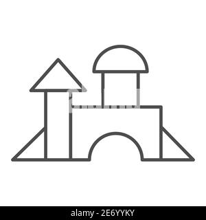 Castle from wooden blocks thin line icon, Kids toys concept, toy building game sign on white background, Toy castle for children play icon in outline Stock Vector