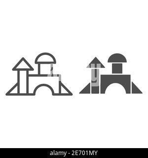 Castle from wooden blocks line and solid icon, Kids toys concept, toy building game sign on white background, Toy castle for children play icon in Stock Vector