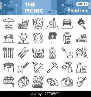 Picnic line icon set, Summer leisure symbols collection or sketches. Camping and outdoor linear style signs for web and app. Vector graphics isolated Stock Vector