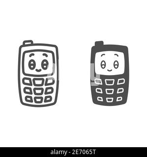 Children mobile phone line and solid icon, Kids toys concept, Children walkie-talkie or cell phone sign on white background, Phone toy icon in outline Stock Vector