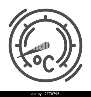Thermometer for grilling line icon, bbq concept, Round kitchen thermometer sign on white background, Temperature gauge for grill icon in outline style Stock Vector