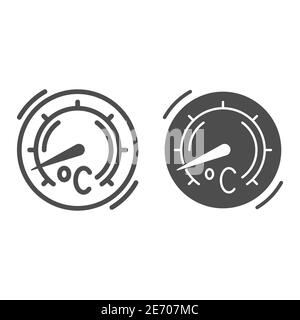 Thermometer for grilling line and solid icon, bbq concept, Round kitchen thermometer sign on white background, Temperature gauge for grill icon in Stock Vector