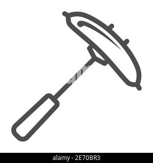 Sausage on a fork line icon, picnic concept, grill sausage sign on white background, BBQ Sausage on Fork icon in outline style for mobile concept and Stock Vector