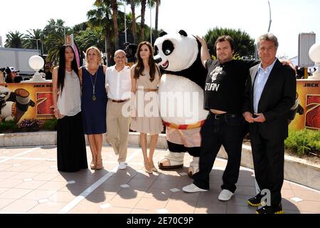 (L-R) Director Jennifer Yuh Nelson, producer Melissa Cobb, CEO of DreamWorks Animation Jeffrey Katzenberg, actress Angelina Jolie, actor Jack Black and Dustin Hoffman at a photocall for Dreamworks Animation's animated film 'Kung Fu Panda 2' as part of the 64th Cannes International Film Festival, at the Hotel Carlton in Cannes, southern France on May 12, 2011. Photo by Hahn-Nebinger-Genin/ABACAPRESS.COM Stock Photo