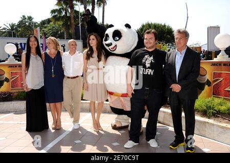 (L-R) Director Jennifer Yuh Nelson, producer Melissa Cobb, CEO of DreamWorks Animation Jeffrey Katzenberg, actress Angelina Jolie, actor Jack Black and Dustin Hoffman at a photocall for Dreamworks Animation's animated film 'Kung Fu Panda 2' as part of the 64th Cannes International Film Festival, at the Hotel Carlton in Cannes, southern France on May 12, 2011. Photo by Hahn-Nebinger-Genin/ABACAPRESS.COM Stock Photo