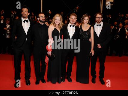 (L-R) Producer Josh Mond, producer Antonio Campos, Louisa Krause, Brady Corbet, Elizabeth Olsen and director Sean Durkin arriving for the screening of the film 'Martha Marcy May Marlene' as part of the 64th Cannes International Film Festival, in Cannes, southern France on May 15, 2011. Photo by Hahn-Nebinger-Genin/ABACAPRESS.COM Stock Photo