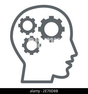 Gears in head line icon, idea and innovation concept, human mind and three cogs sign on white background, Human head with set of gears icon in outline Stock Vector