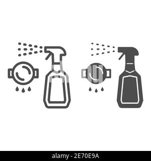 Bottle spray cleaner line and solid icon, Cleaning tools concept, spray for grease sign on white background, detergent liquid soap in plastic bottle Stock Vector