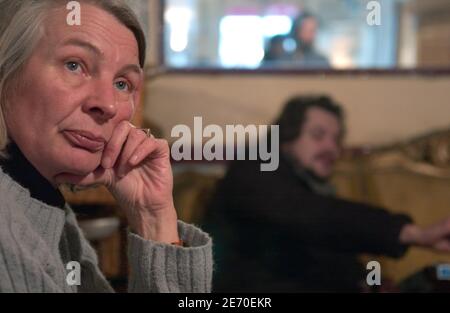 Armelle Legrand, mother of Augustin, Jean-Baptiste and Joseph, attends a meeting of the French NGO 'Les Enfants de Don Quichotte' (Children of Don Quichotte) in Paris, France, on January 3, 2007. Her sons, founders of this organization, set up tents along the canal Saint-Martin on December 17, 2006 to draw attention to the need for long-term accommodation solutions for the city's homeless. Photo by Jules Motte/ABACAPRESS.COM Stock Photo