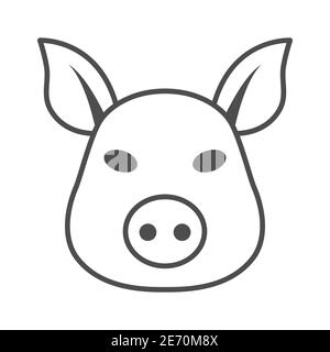 Pig head thin line icon, Farm animals concept, pork sign on white background, Pig face silhouette icon in outline style for mobile concept and web Stock Vector