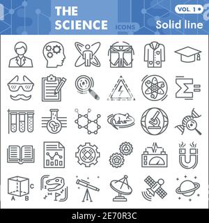Science line icon set, Chemistry symbols collection or sketches. Science research linear style signs for web and app. Vector graphics isolated on Stock Vector