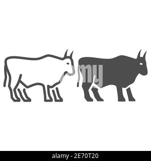Bull line and solid icon, Farm animals concept, cattle sign on white background, Bull silhouette icon in outline style for mobile concept and web Stock Vector