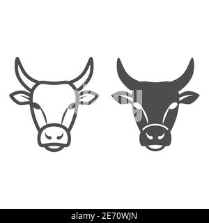 Bull Head line and solid icon, Farm animals concept, cattle sign on white background, Bull Head silhouette icon in outline style for mobile concept Stock Vector
