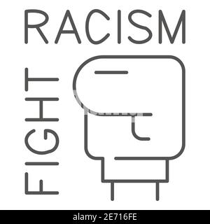 Fight against racism symbol thin line icon, Black lives matter concept, Hand in boxing glove sign on white background, raised up fist no racism icon Stock Vector