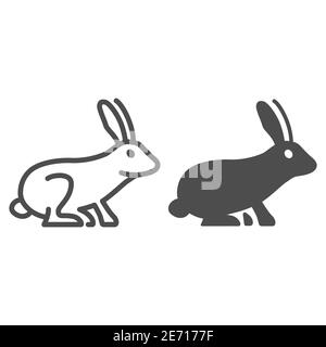 Rabbit line and solid icon, animals concept, hare sign on white background, bunny silhouette icon in outline style for mobile concept and web design Stock Vector