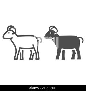 Ram line and solid icon, livestock concept, sheep sign on white background, silhouette of ram icon in outline style for mobile concept and web design Stock Vector