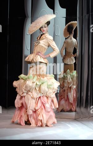 A model displays a creation by fashion designer John Galliano for Christian  Dior Haute-Couture Spring-Summer 2007 collection presentation held at the  'Polo de Paris' in Paris, France, on January 22, 2007. Photo