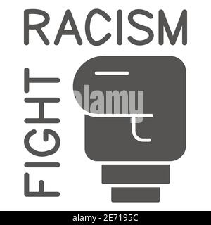 Fight against racism symbol solid icon, Black lives matter concept, Hand in boxing glove sign on white background, raised up fist no racism icon in Stock Vector