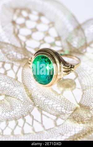 Antique ring on a lace background, Still Life, USA Stock Photo