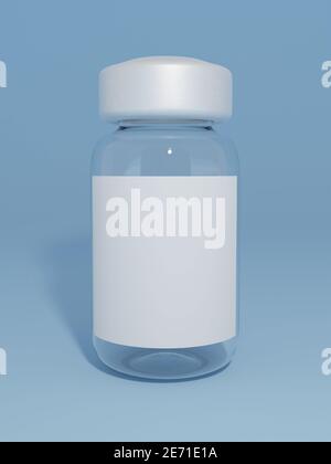 mockup of a vaccine vial on blue background with shadow behind it. 3d render Stock Photo