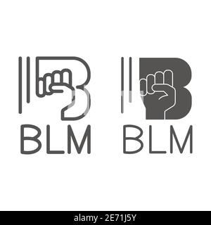 Black lives matter with raised fist line and solid icon, Black lives matter concept, No violence against blacks sign on white background, Protest Stock Vector