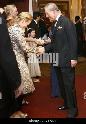 Britain's Prince of Wales (R) greets actress Meryl Streep (L) as he arrived at the Harvard Club in New York City, USA on January 28, 2007. The Prince of Wales was later presented the Global Environmental Citizen Award by Harvard Medical School's Center for Health and The Global Environment for his outstanding work towards protecting the global environment. Photo by Mike Segar/Reuters/Pool/ABACAPRESS.COM Stock Photo