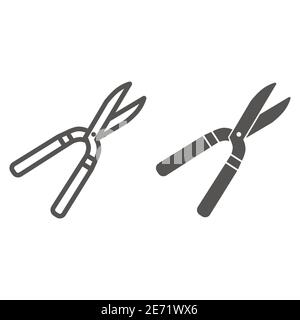 Pruner line and solid icon, Garden and gardening concept, Pruning scissors sign on white background, secateurs icon in outline style for mobile Stock Vector