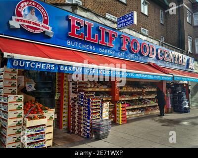 A London Turkish supermarket, grocery store. Stock Photo