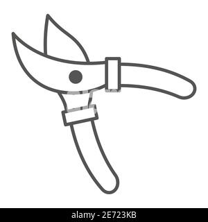 Garden shears thin line icon, Garden and gardening concept, Secateurs sign on white background, gardening scissors icon in outline style for mobile Stock Vector