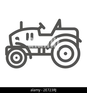 Mini tractor line icon, Garden and gardening concept, farm cultivator sign on white background, silhouette of small compact tractor icon in outline Stock Vector