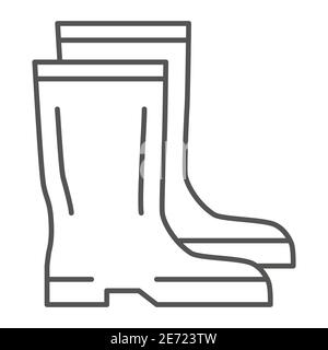 Rubber boots thin line icon, Garden and gardening concept, Waterproof shoes sign on white background, gumboots icon in outline style for mobile Stock Vector