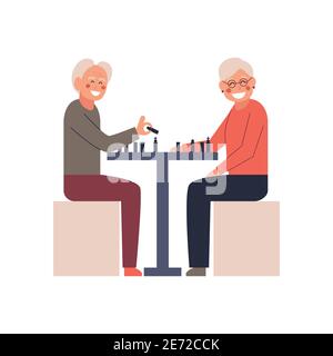 Elderly people playing chess. Vector isolated illustration. Cartoon character. Stock Vector
