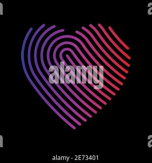 Fingerprint designed heart icon. Heart of thin lines. Symbol of love, security or marriage. Simple flat vector sign Stock Vector