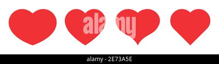 Set of four most popular heart shapes. Symbol of love. Simple flat red vector icons. Stock Vector