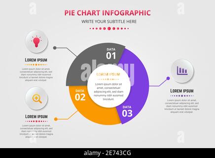 Pie chart infographic template with three options Stock Vector