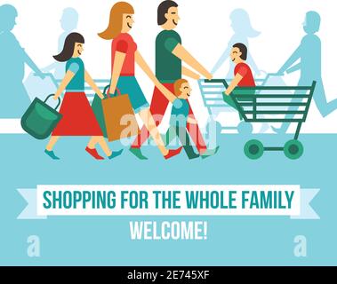 Shopping center concept with flat happy people silhouettes vector illustration Stock Vector