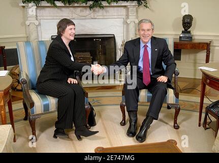 President George W. Bush meets with Helen Clark, prime minister of New Zealand, at the White House, Oval Office, on March 21, 2007 in Washington DC, USA. Photo by Olivier Douliery/ABACAPRESS.COM Stock Photo