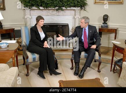 President George W. Bush meets with Helen Clark, prime minister of New Zealand, at the White House, Oval Office, on March 21, 2007 in Washington DC, USA. Photo by Olivier Douliery/ABACAPRESS.COM Stock Photo