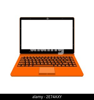 realistic laptop vector illustration in black and orange color Stock Vector