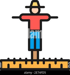 Scarecrow in garden, agriculture, gardening flat color line icon. Stock Vector
