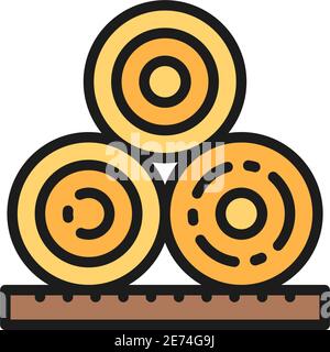 Rolled hay, bales, haystack, agriculture flat color line icon. Stock Vector