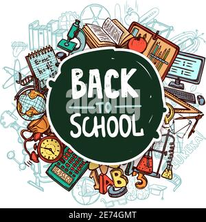 Back to school concept with hand drawn education symbols vector illustration Stock Vector