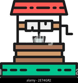Water well, agriculture flat color line icon. Isolated on white background Stock Vector