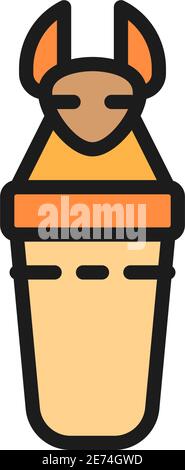 Ancient egyptian sarcophagus, Canopic jars flat color line icon. Stock Vector